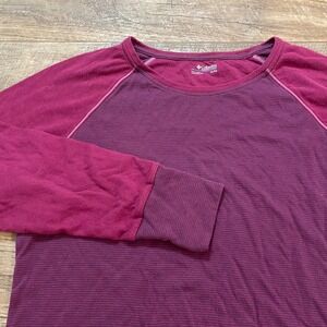 Columbia Womens XL Long Sleeve Raglan Shirt Purple Striped Crew Neck Top